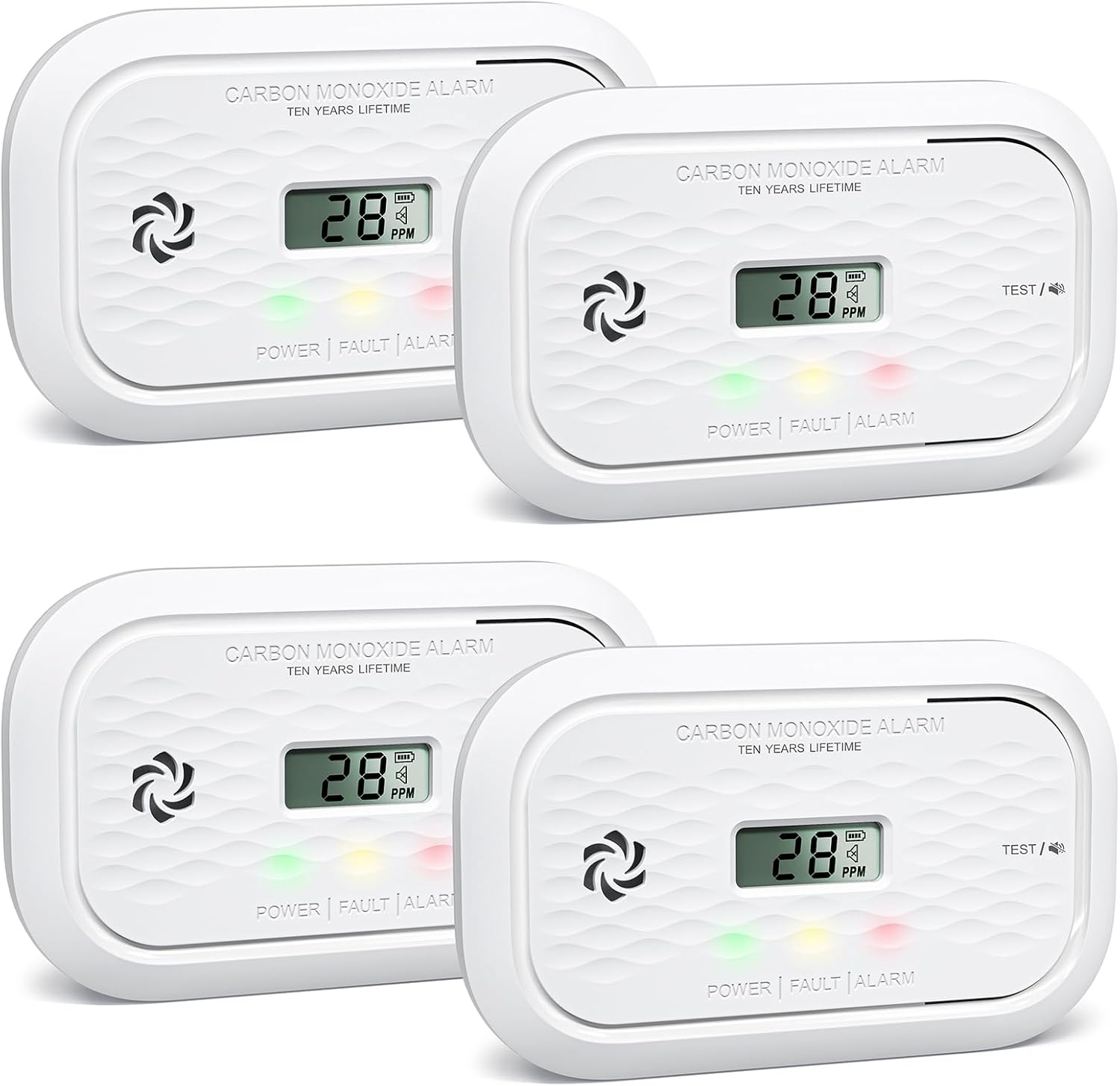 4 Packs Carbon Monoxide Detectors,10 Year Battery Carbon Monoxide Alarm, CO Detector with LCD Display, 3 LED Lights CO Alarm for Home