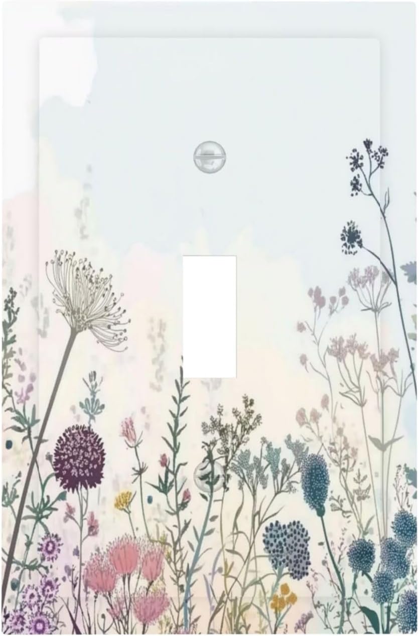 Colorful Wildflower Watercolor Dandelion Floral Decorative Light Switch Cover 1 Gang Single Toggle Device Electrical Faceplate Switchplates Decorator Outlet Wall Plate For Cabin Home Decor