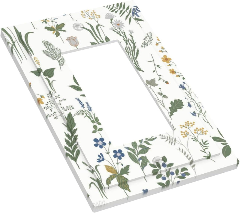 Decorative Outlet Covers Floral Green Leaf Plant Flowes 1 Gang Single Rocker Light Switch Cover Plate Wall Plates Gfci Faceplate For Bed Room Farmhouse Decor