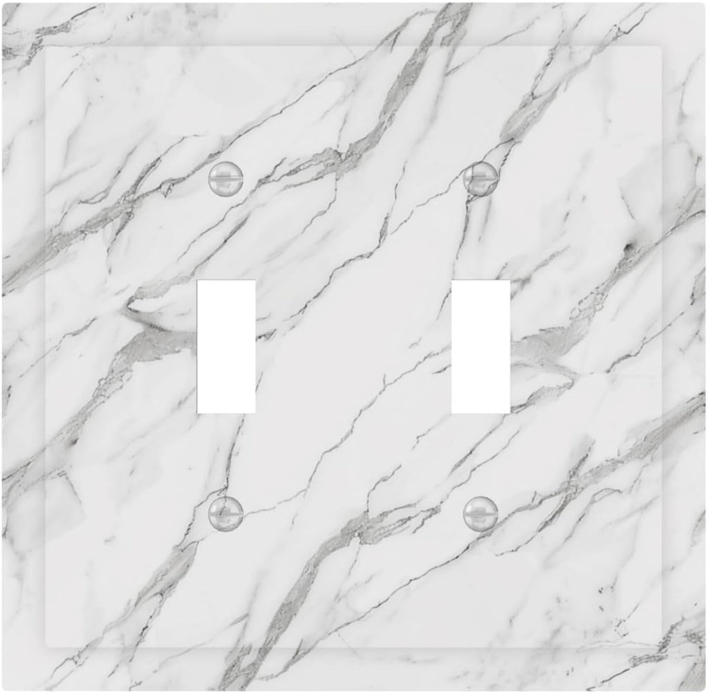 Decorative Light Switch Cover Plate Modern Grey Marble Texture 2 Gang Outlet Covers Double Toggle Wall Plates for Electrical Outlets Switch Plate Covers Faceplate for Kitchen Home Decor