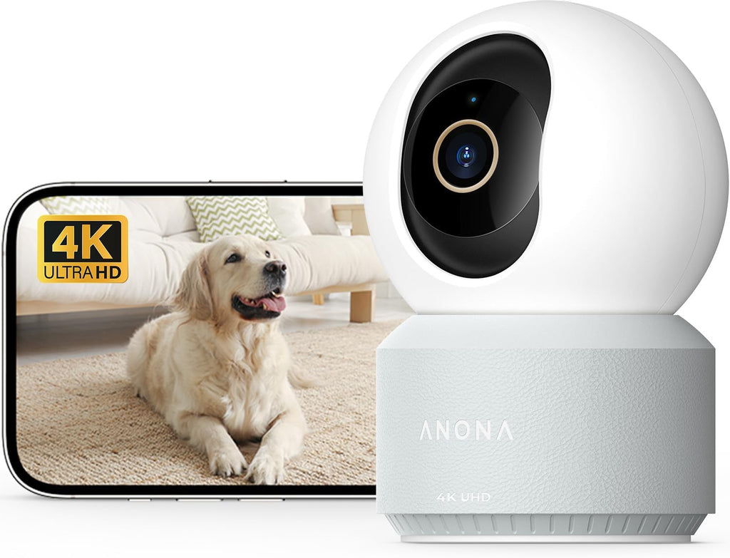 Anona Pano 4K UHD Indoor Camera, Pet/Dog/Baby Security Camera with Phone App, 360° Pan-Tilt, 2.4G/5G Dual-Band Wi-Fi 6, Auto-Tracking, Person/Pet/Baby Crying Detection, Privacy Mode, Two-Way Audio