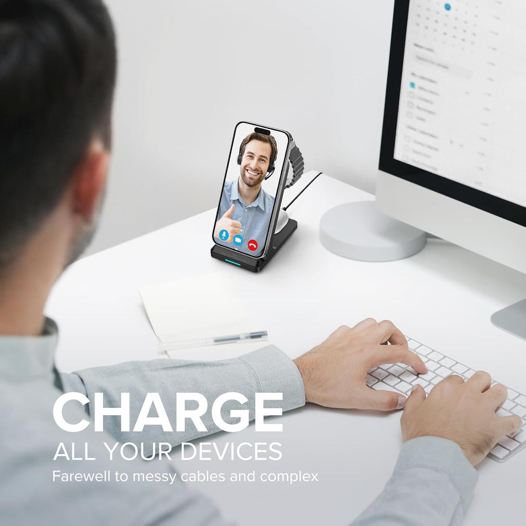 Wireless Charging Station, 3 in 1 Fast Wireless Charger Stand for Multiple Devices Apple Watch Ultra Series 11 10 9 8 7 6 SE 5 4 3 2, iPhone 17 16 15 14 13 12 11 Pro Max/Plus/Air/X/XS/XR, Airpods Pro