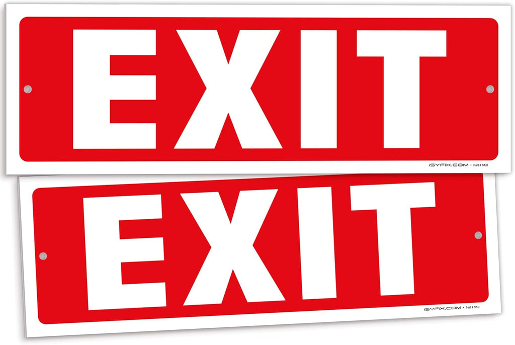 iSYFIX Exit Sign – 2 Pack 12x4 Inch – 40 mil Thick Polystyrene Plastic Sign, Laminated UV, Scratch & Fade Resistance, Waterproof, Indoor & Outdoor, Exit Signs for Exterior.