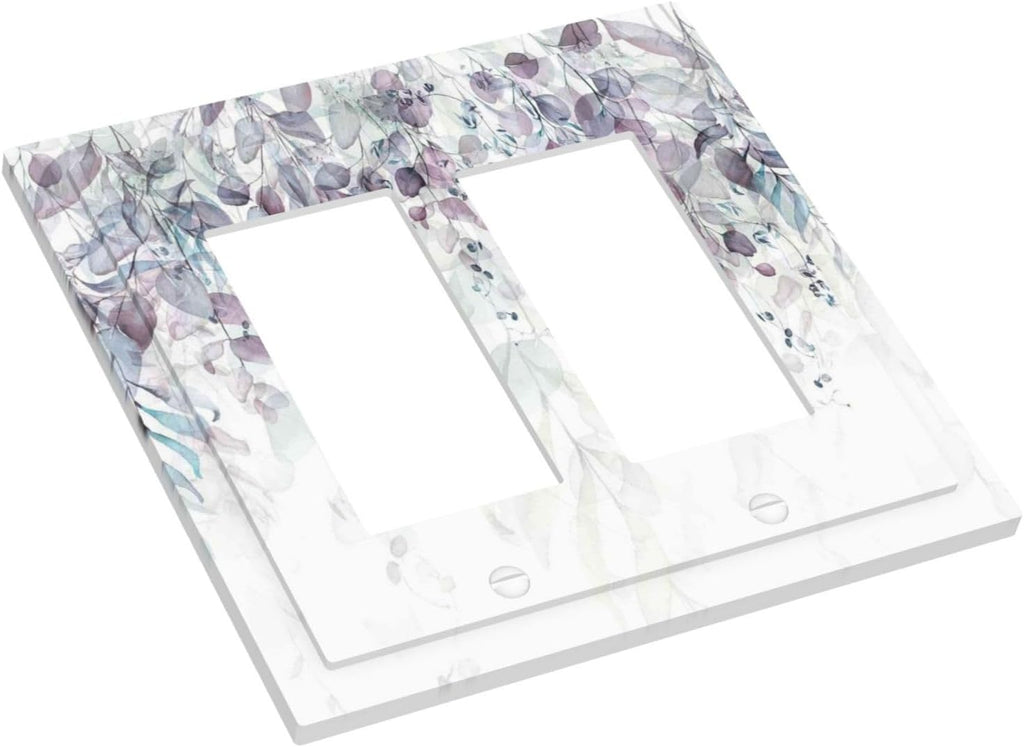 Hazy Leaves Ivy Nature Plants Eucalyptus Leave Decorative Outlet Covers 2 Gang Double GFCI Rocker Electrical Wall Panels Light Switch Cover Plate for Bedroom Home Decor