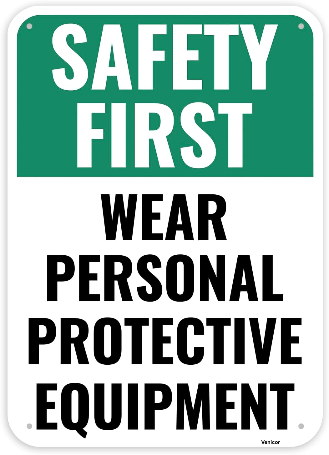 1PC Safety Sign, 14 x 10 Inches - Aluminum - Safety Decorations Posters For Workplace - Wear Personal Protective Equipment