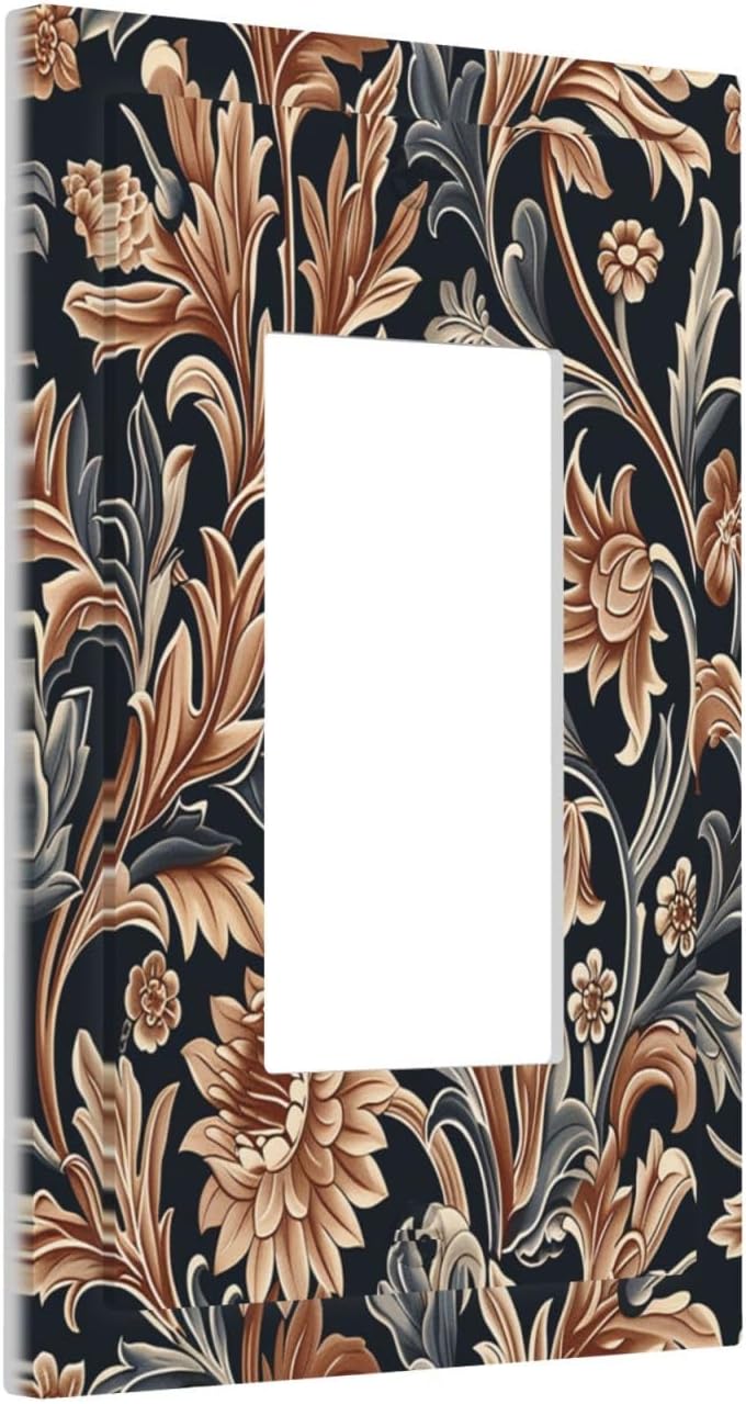 Decorative Outlet Covers Vintage Grey Plant Leaves Brown Flowers 1 Gang Single Rocker Light Switch Cover Plate Wall Plates GFCI Faceplate for Bedroom Home Decor