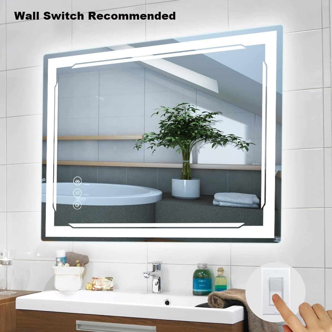 24''X32'' LED Bathroom Mirror with Lights, Built-in Bluetooth Speaker, Anti-Fog Dimmable 3 Lights Setting Backlit + Front Lit, Lighted Vanity Makeup Wall Mirrors, Shatter-Proof IP65 Waterproof