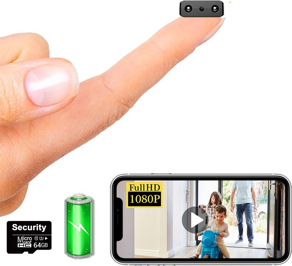 【Free 64G】 Smallest Wireless WiFi Battery Camera,HD1080P Concealed Coin Size Security Camera,Video Recording Live Feed for Night Vision,Motion Detection,Cloud Storage for Security with iOS Android
