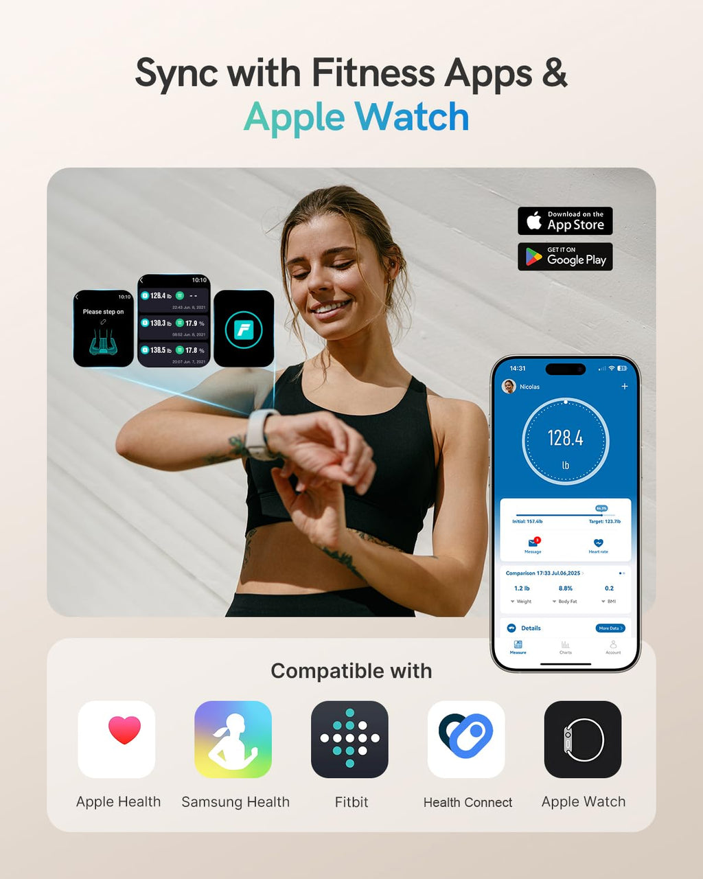 Scale for Body Weight, FSA&HSA Eligible, Smart Scale with 9-in-1 VA Display, Bathroom Scale with 22 Body Metrics, Heart Rate, BMI, Body Fat, Muscle Mass, Compatible with iOS & Android
