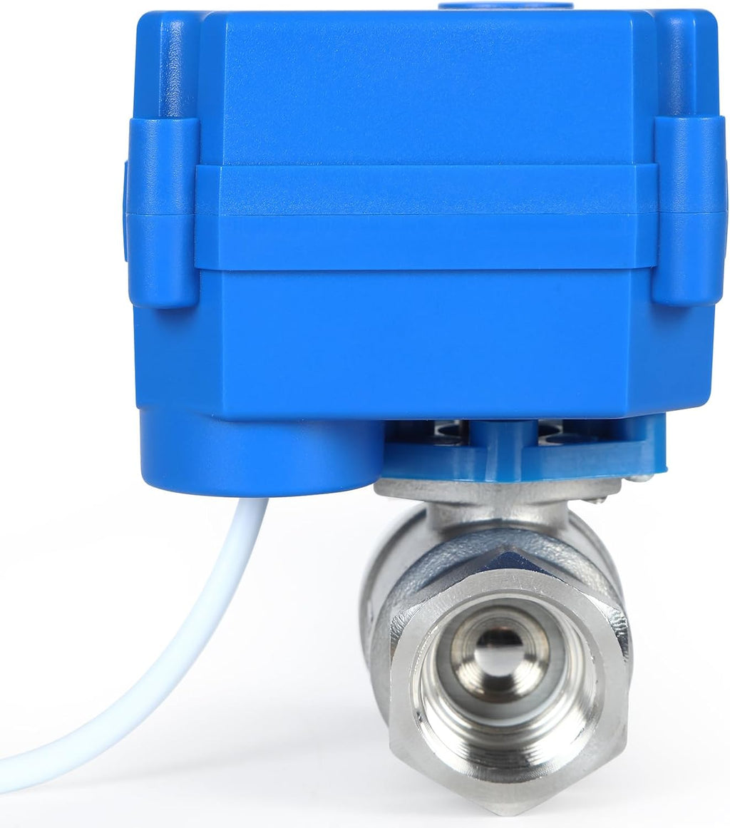 Motorized Ball Valve 1/2", Full Port, 2 Wire Auto Return, Stainless Steel Ball Valve, 9-24V AC/DC, Electric Shut Off Ball Valves