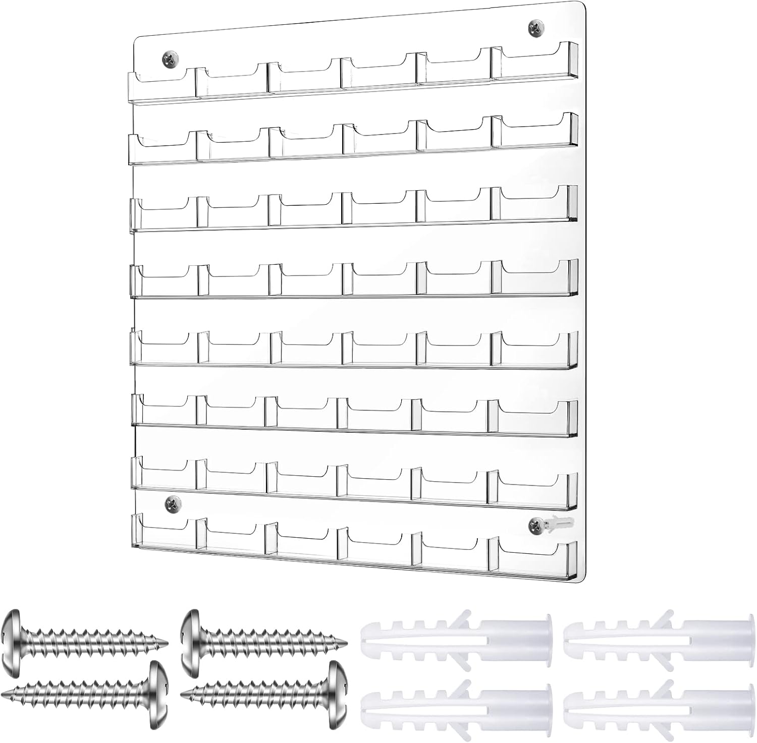 Hillban Acrylic Business Card Holder Wall Mount Clear Sticker Display Rack Multiple Card Holders Clear Acrylic Organizing Sticker Display Stand Pre Drilled(48 Pockets)