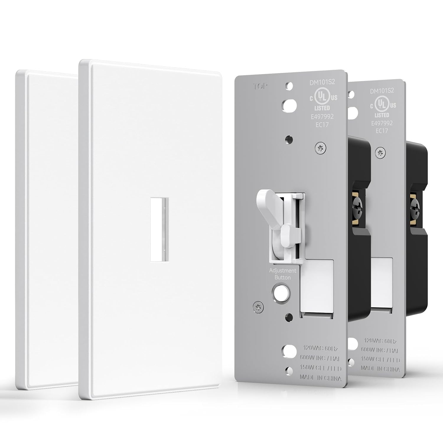 AIDA Digital Toggle Dimmer Switch for Dimmable LED, CFL & Incandescent Bulbs, Single Pole/3-Way, Screwless Wall Plate Included, UL Listed, No Neutral Wire Needed, Matte White (2 Pack)
