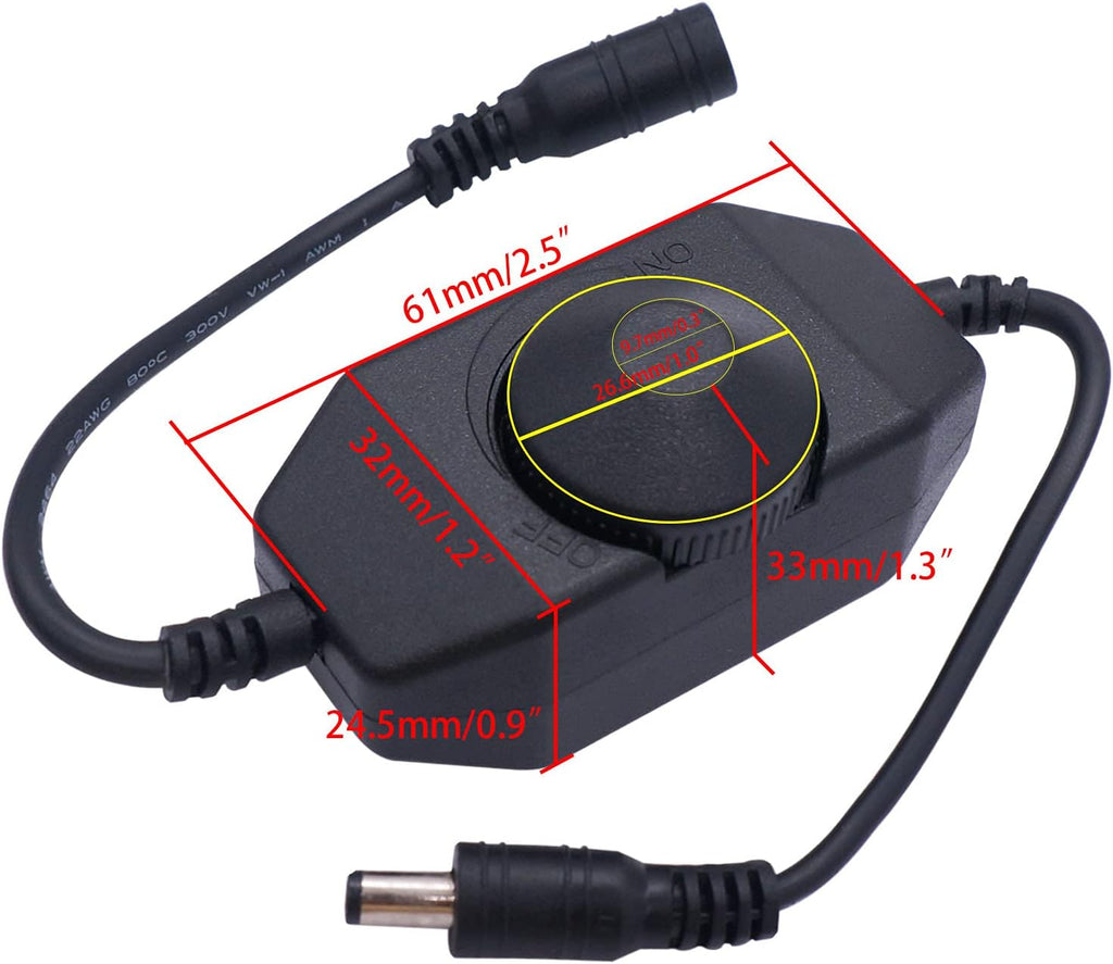 weideer 2Pcs DC12V-24V LED Strip Lights Dimmer Switch PWM Rotary Dimmer Controller Inline Dimmer Switch for LED String Lights Christmas Lights Black K-018-BK