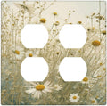 White Wildflowers Daisy Vintage Floral Outlet Covers 2 Gang Double Duplex Decorative Light Switch Covers Electrical Wallplates Socket Faceplate for Bed Room Living Room Decor