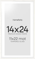 Homeforia 14x24 White Picture Frame, High End Oak 14x24 White Wooden Poster Frames with Mat 11x22 for Print, 14 x 24 Wood Frame Matted to 11 x 22 Photo, 24x14 Frame, Tempered Glass, Wall Kit, Set of 1