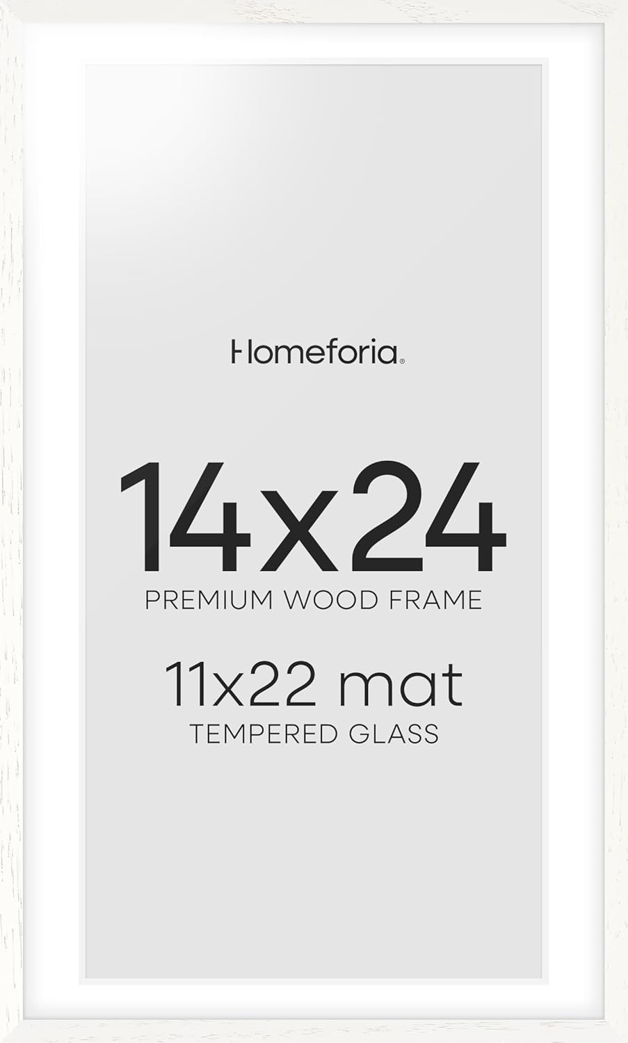 Homeforia 14x24 White Picture Frame, High End Oak 14x24 White Wooden Poster Frames with Mat 11x22 for Print, 14 x 24 Wood Frame Matted to 11 x 22 Photo, 24x14 Frame, Tempered Glass, Wall Kit, Set of 1