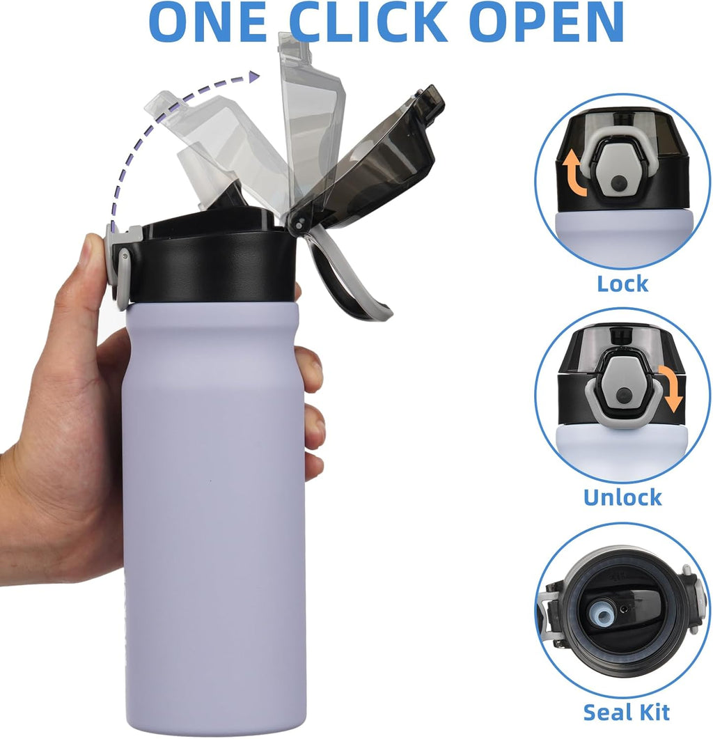 BJPKPK Water Bottle with Straw 18oz Insulated Water Bottles Reusable Stainless Steel Metal Thermal Flask with Leak Proof Lockable Lid and Carry Handle,Iceberg