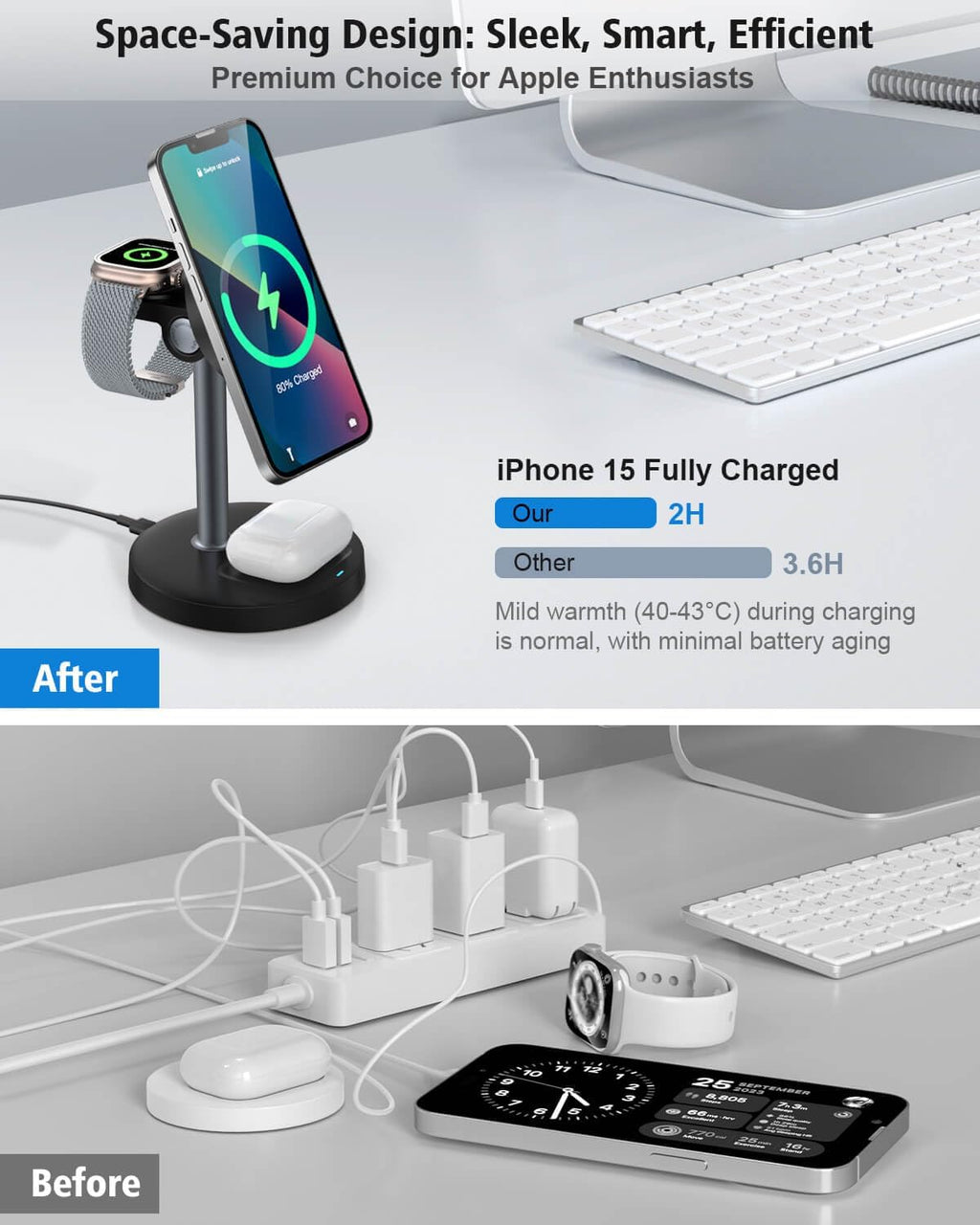 3 in 1 Wireless Charging Station for Apple Magsafe Charger Stand,15W Fast Magnetic Charging Station for iPhone 17 Air 16 15 14 13 12 11 Series, Watch Ultra & AirPods Apple Devices, Cell Phone Dock