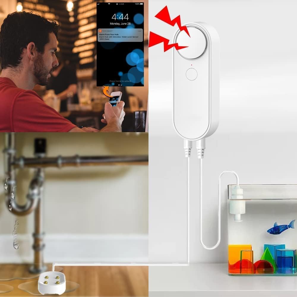 WiFi Water Leak / Water Level 2 in 1 Detector, Smart Water Sensor Alarms, Detached 16.4FT Dual Detection Line, Left and Right Dual Alarms, Remote App Monitoring, Dual Alerts, AAA Battery Powered
