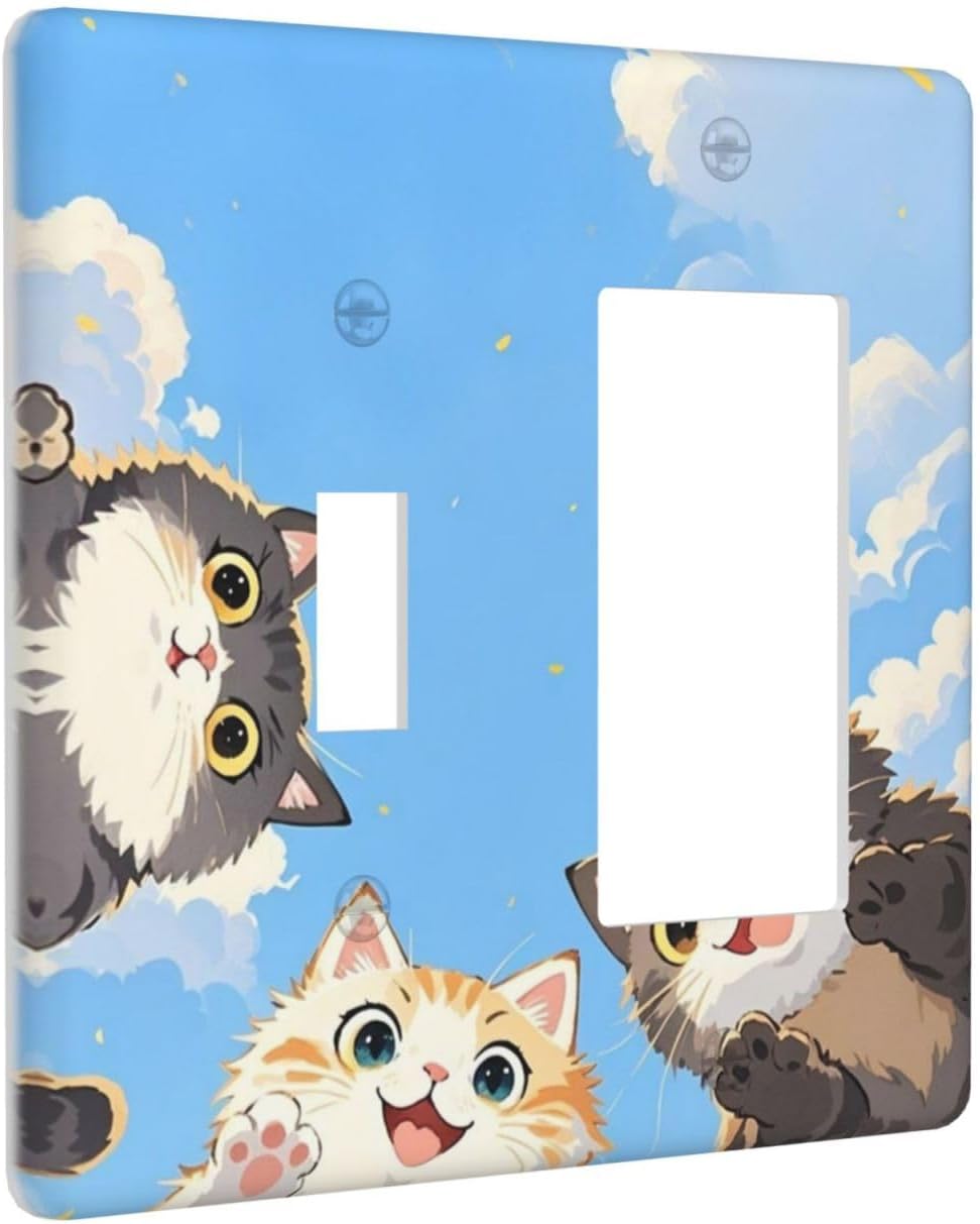 Outlet Covers Orange Gray Cute Cat Sky Cloud Cat S Paw 1 Toggle 1 Rocker Combination Decorative Wall Plate Electrical Switch Plates Light Switch Cover Plate For Kids Room Nursery Decor