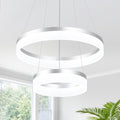 Buccleuch 2-Ring Modern LED Chandelier - Dimmable Silver Round Pendant Light, Height Adjustable ETL-Certified Ceiling Light for Dining Room, Kitchen Island, Living Room, Bedroom, Foyer