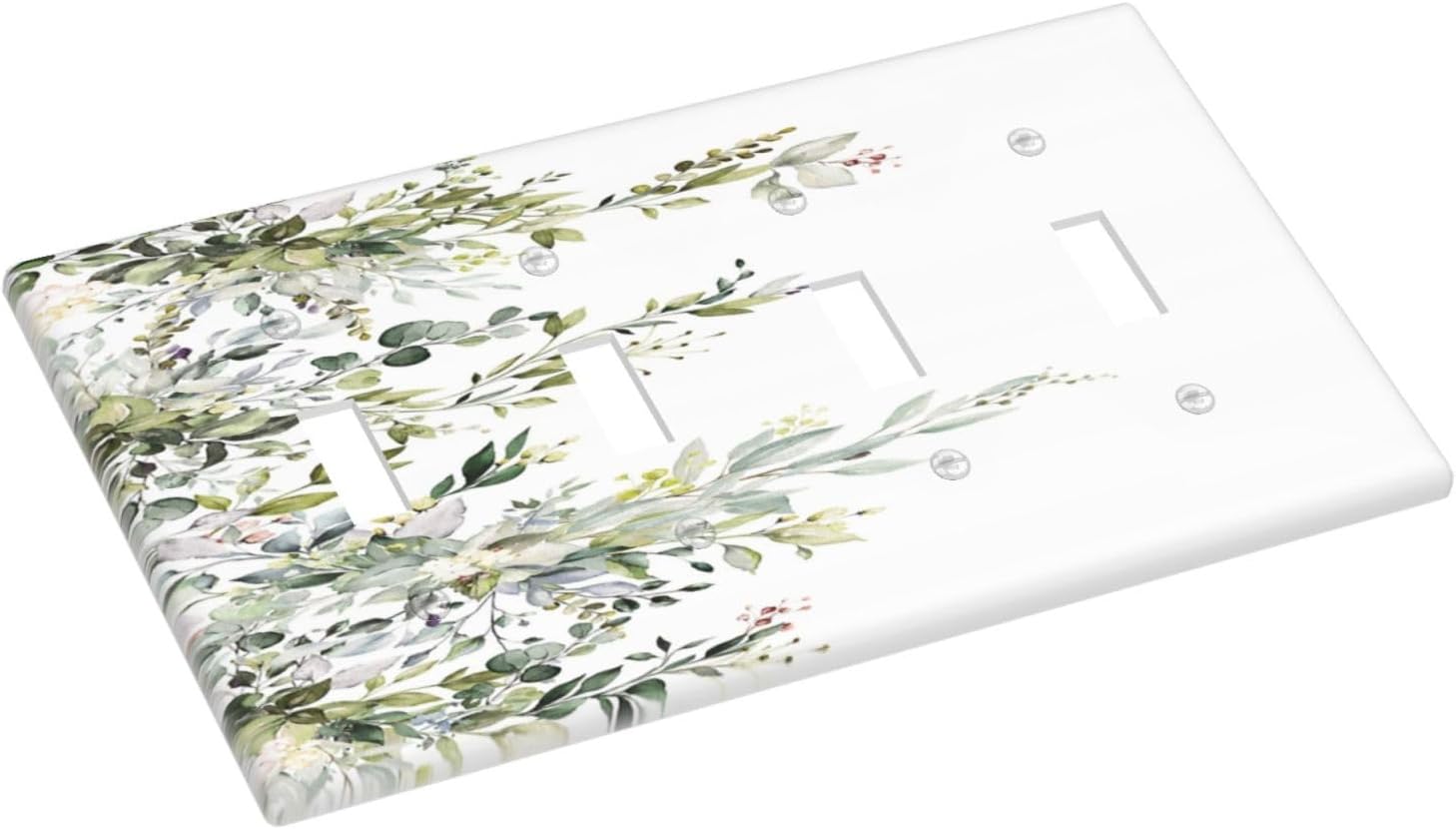 Decorative Light Switch Plate Covers Rustic Eucalyptus Leaves Green Leaf 4 Gang Light Switch Cover Quad Toggle Wall Plate Outlet Covers for Bedroom Home Decor