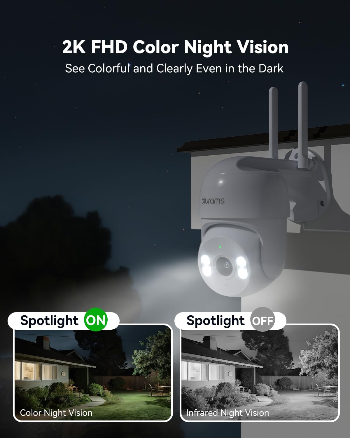 blurams 2K Outdoor Camera Wired, 5GHz/2.4GHz Wi-Fi Cameras for Home Security Outside with 360° PTZ, Color Night Vision, Motion Detection Tracking, Two-Way Audio, IP66 Weatherproof, Works with Alexa
