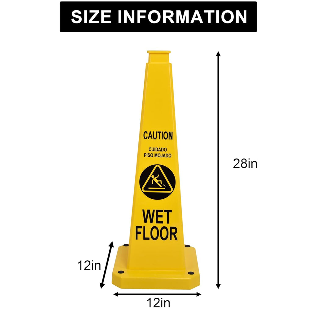 OrangeStar 6-Pack 28" Wet Floor Caution Cones, Yellow 4-Sided Bilingual Warning Message Safety Traffic Cones with Heavy Rubber Base for Indoor/Outdoor Use