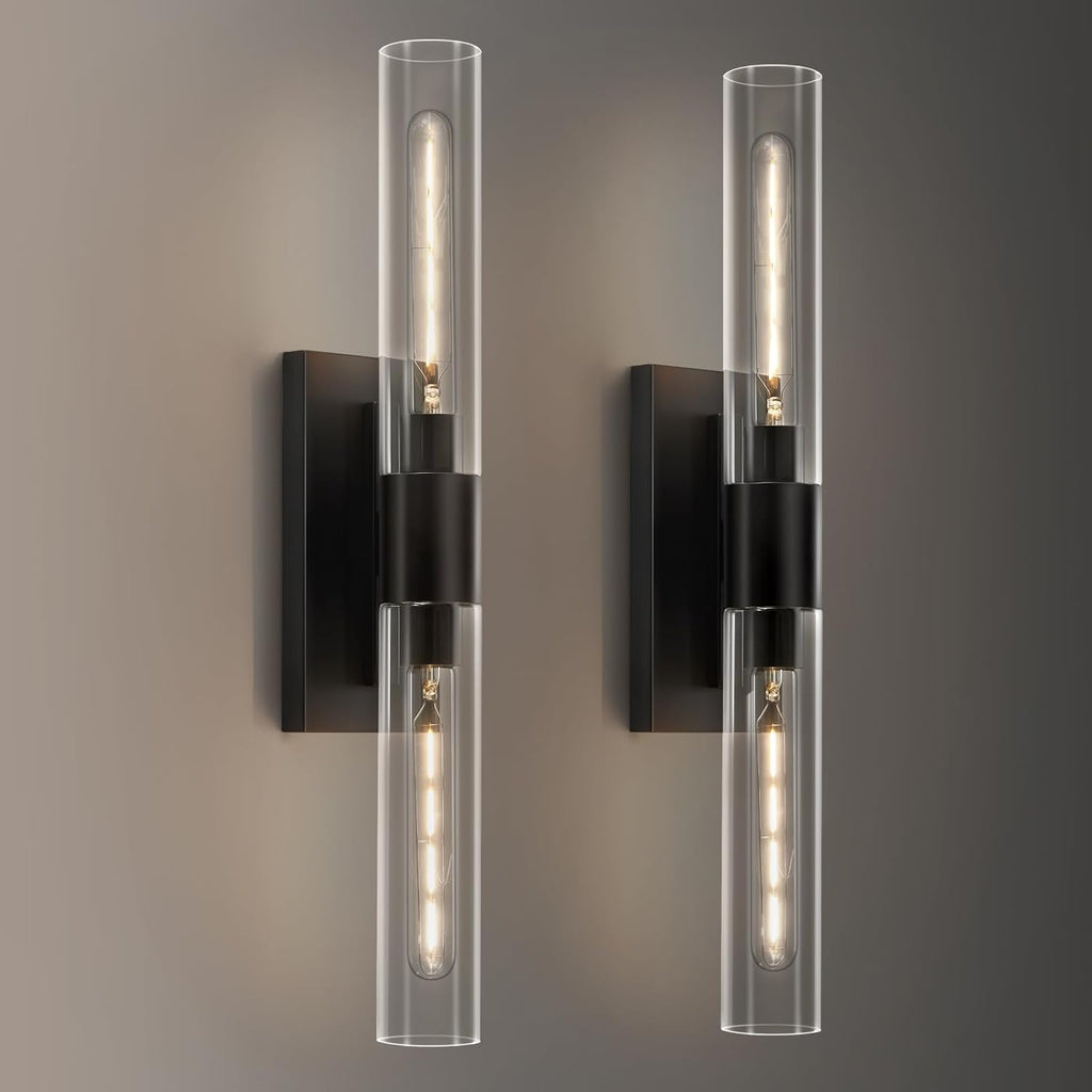 24.8" L Wall Sconces Set of 2, Black Wall Lights Fixtures Morden Cylinder Wall Light for Bathroom Vanity Light Indoor Wall Mounted Lamps for Living Room,Bedroom,Hallway
