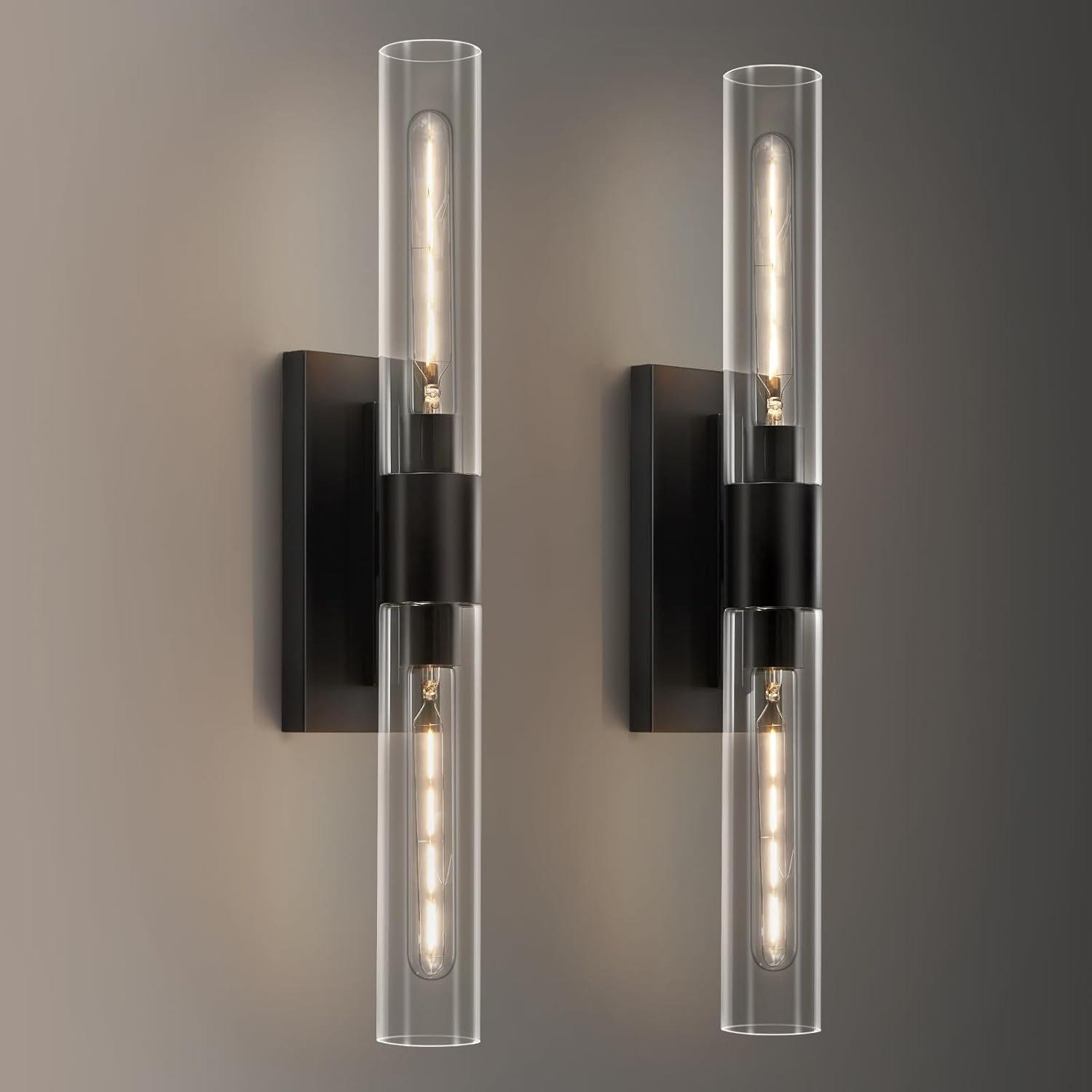 24.8" L Wall Sconces Set of 2, Black Wall Lights Fixtures Morden Cylinder Wall Light for Bathroom Vanity Light Indoor Wall Mounted Lamps for Living Room,Bedroom,Hallway