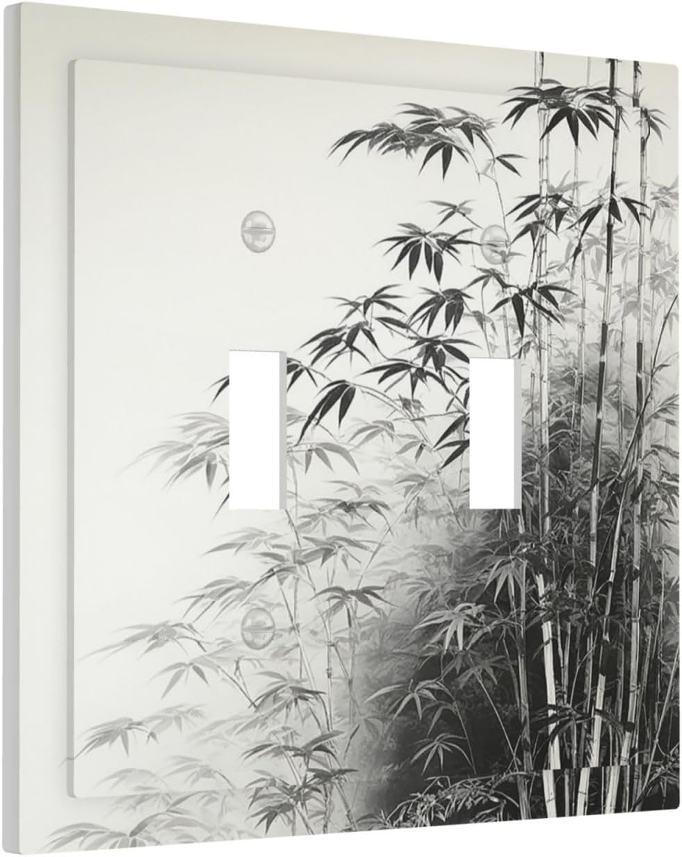 Watercolor Vintage Ink Bamboo Forest 2 Gang Double Toggle Light Switch Cover Decorative Switchplate Electrical Wall Plates Faceplate for Bathroom Bedroom Decor 4.9 X 5 IN