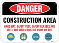 1PC Construction Signs, 14 x 10 Inches - Aluminum - Danger Area Under Construction Safety Site Signs For Jobsites
