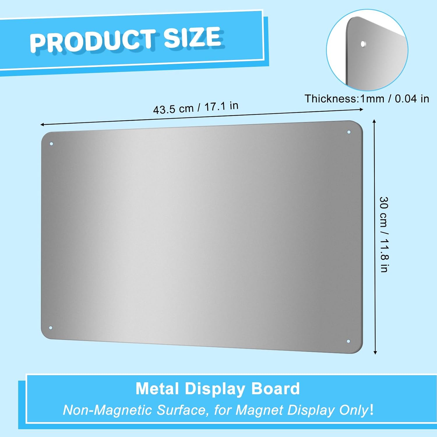 ARVOK 2 Pack Silver Magnetic Board 17.1" x 11.8", Metal Magnet Bulletin Board for Wall, Refrigerator, Cabinet, Display Notes, Photos, Poetry, Includes 8 Screws & 8 Dual Lock Tapes, 4 Support Screws