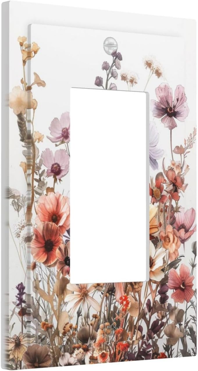 Boho Nursery Wildflower Flora Vintage Flower Decorative Outlet Covers 1 Gang Single Rocker Light Switch Cover Plate Wall Plates GFCI Faceplate for Bedroom Living Room Decor
