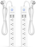 2 Pack Surge Protector Power Strip - 10FT Long Extension Cord with Multiple Outlets, 6 Widely Outlets 4 USB Charging Ports, Flat Plug Overload Surge Protection, Wall Mount for Home, Office ETL Listed
