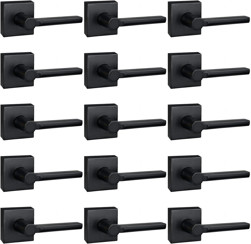 15 Pack Dummy Door Levers in Matte Black, Heavy Duty Interior Handle Lock for Closet Pantry, Non-Turning, Single Sided, Reversible for Left/Right Hand