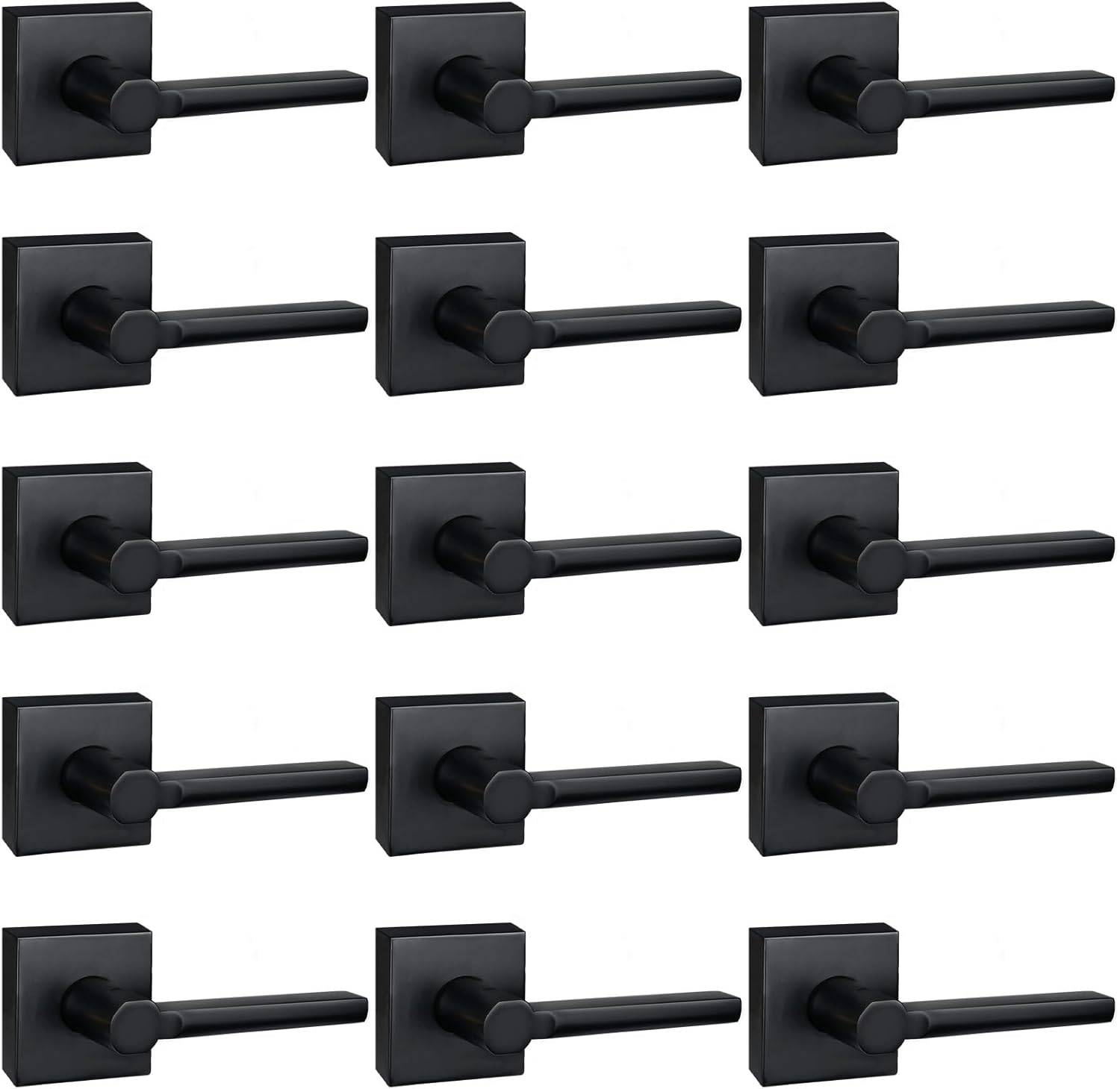 15 Pack Dummy Door Levers in Matte Black, Heavy Duty Interior Handle Lock for Closet Pantry, Non-Turning, Single Sided, Reversible for Left/Right Hand