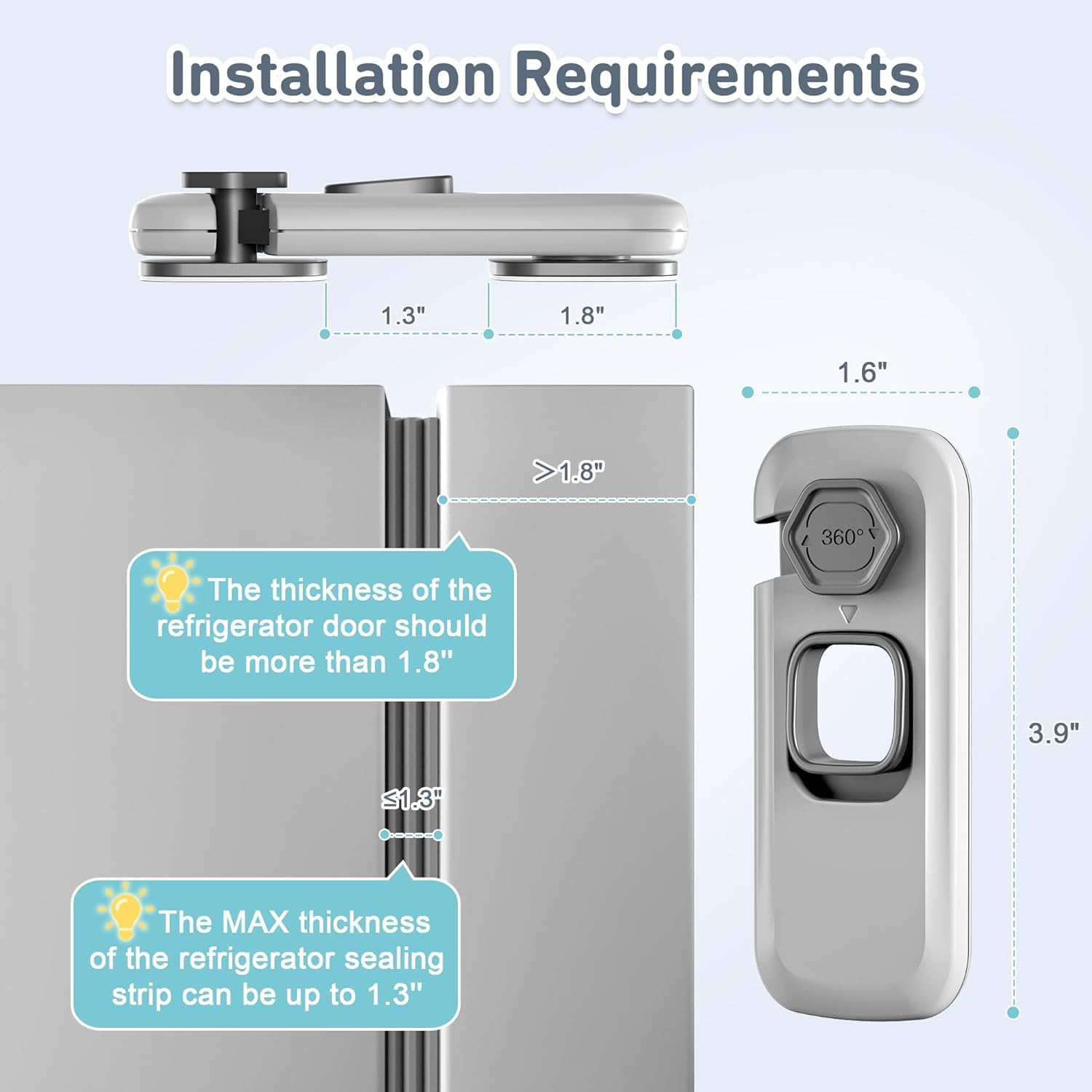 2 Pack Child Proof Refrigerator Locks, Fridge Locks for Kids Safety with Sticky 3M Adhesives Pads, Freezer Door Latches for Toddlers and Baby, Ideal for Upright Freezer, Ovens, Cabinets Door