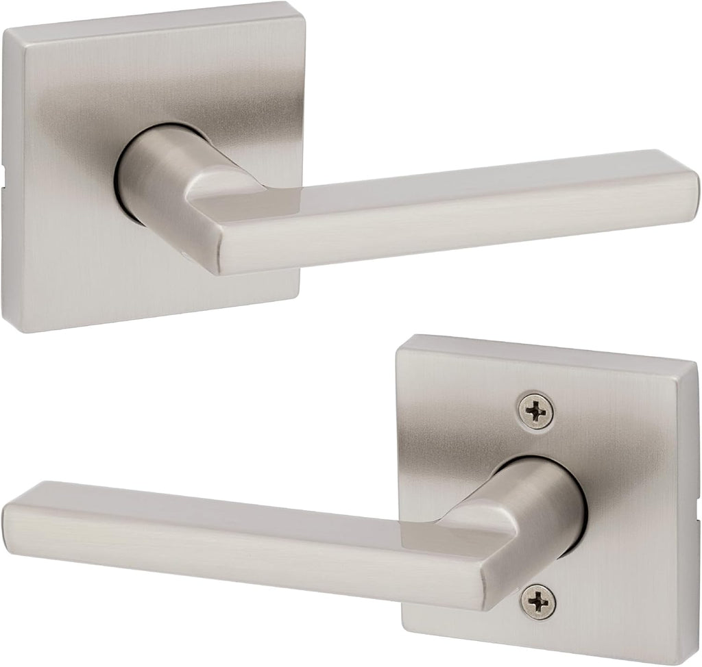 Kwikset Halifax Interior Passage Door Handle, Lever For Closet and Hallway Doors, Reversible Non-Locking Handle Lever, Satin Nickel, with Microban Protection