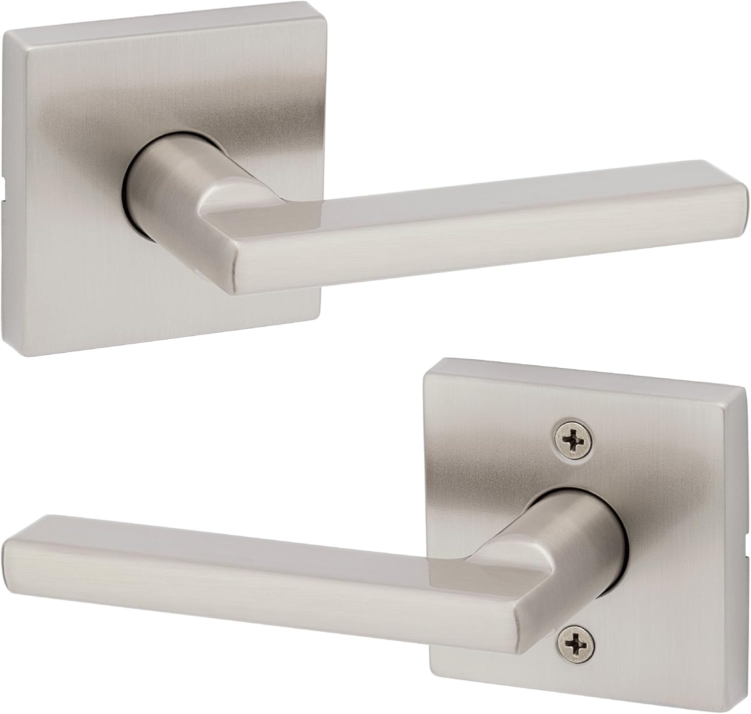 Kwikset Halifax Interior Passage Door Handle, Lever For Closet and Hallway Doors, Reversible Non-Locking Handle Lever, Satin Nickel, with Microban Protection