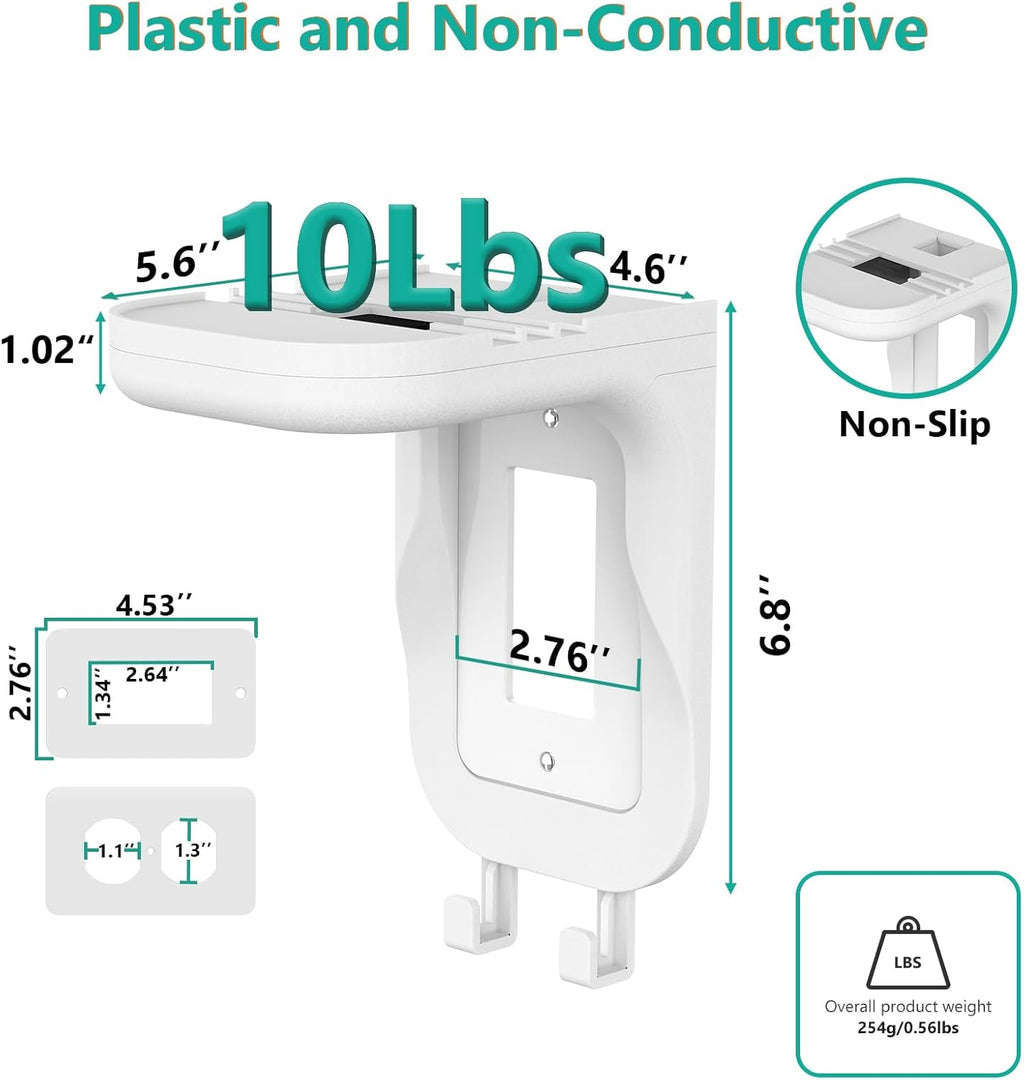 WALI Outlet Shelf Wall Holder, Fit for Duplex GFCI Decorative Outlet Shell A Space Saving for Smart Home, Speaker Mounts up to 20lbs with Cable Management (OSH002-W), White