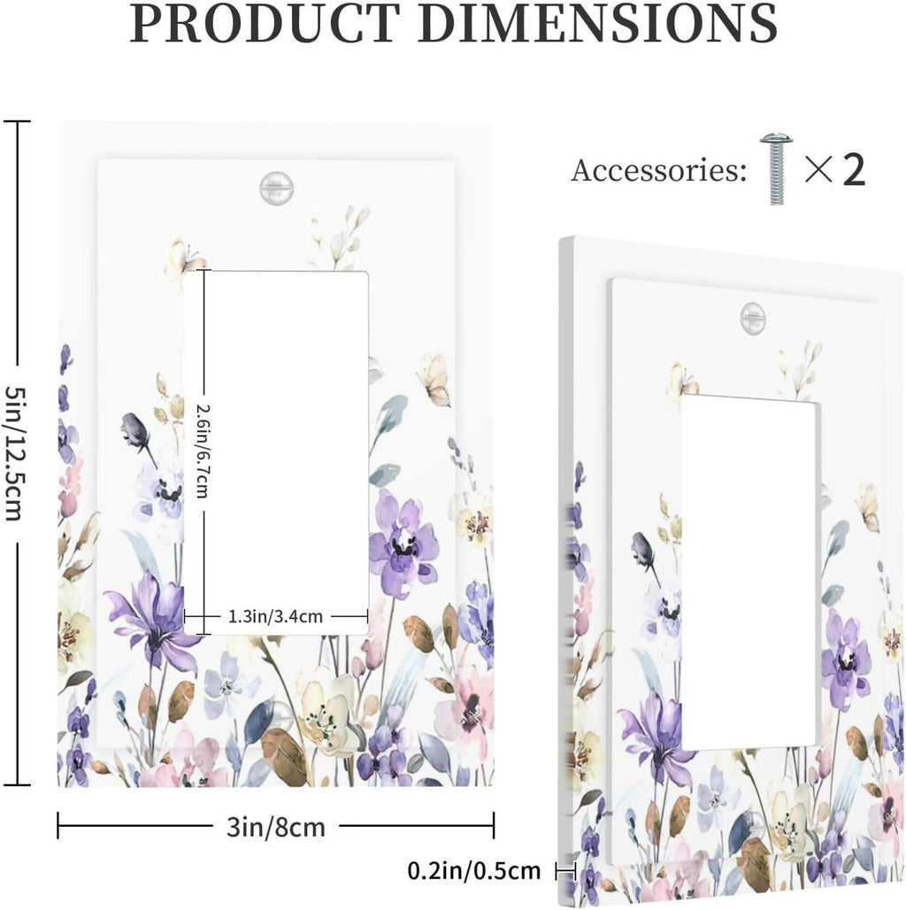 Decorative Outlet Covers Purple Floral Lilac Watercolor Flower Leaves Butterfly Wildflower 1 Gang Single Rocker Light Switch Cover Plate Wall Plates GFCI Faceplate for Bedroom Home Decor