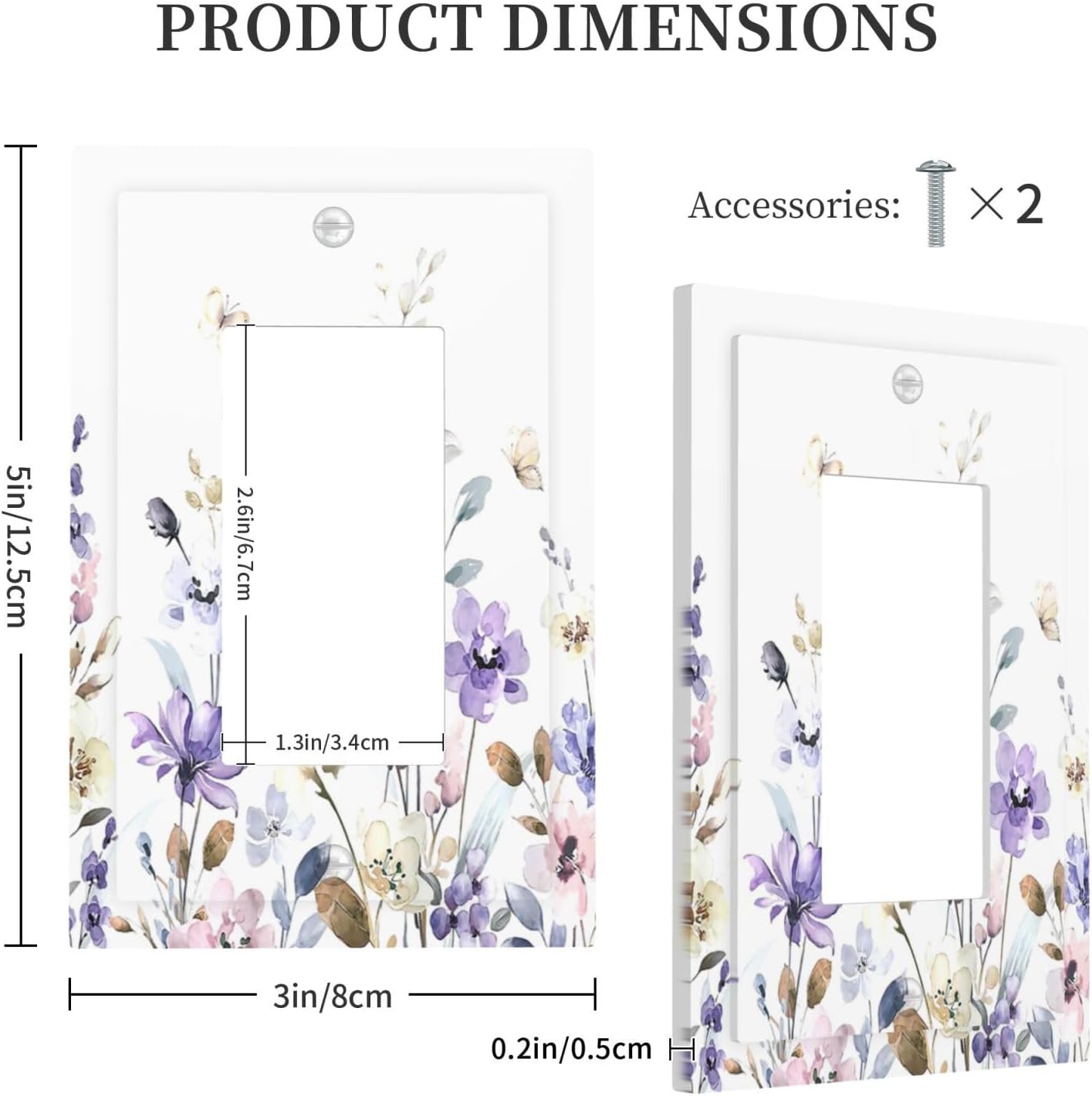Decorative Outlet Covers Purple Floral Lilac Watercolor Flower Leaves Butterfly Wildflower 1 Gang Single Rocker Light Switch Cover Plate Wall Plates GFCI Faceplate for Bedroom Home Decor