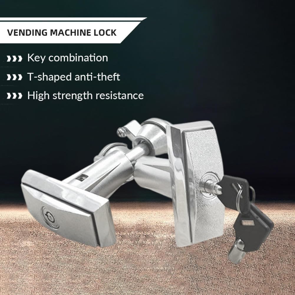 Vending Machine Key,Half Zinc and Half Aluminum T-Shaped Non Universal Anti-Theft Lock Core Handle Automatic Water Vending Machine Lock,Suitable for Coin Operated Game Machines,Etc (Silver)