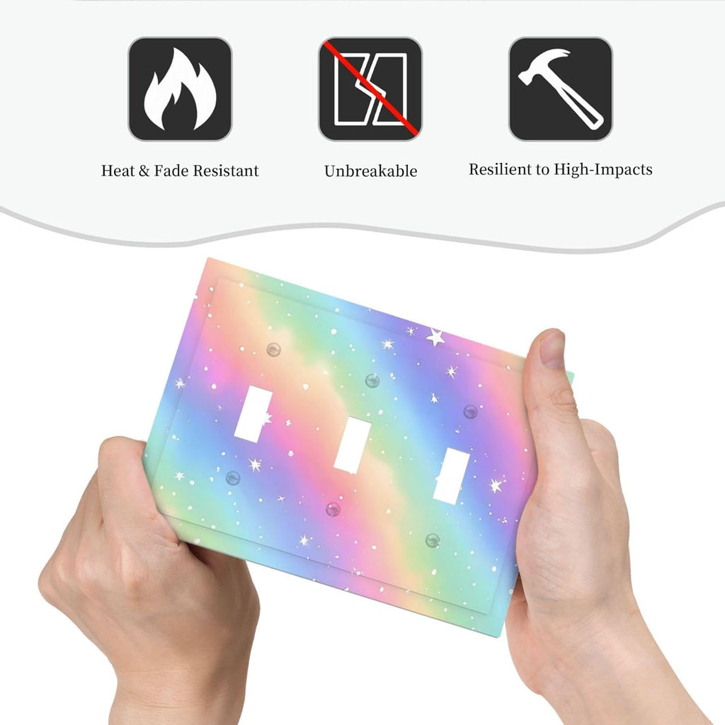 Decorative Light Switch Cover Plate Pink Blue Purple Iridescent Rainbow 3 Gang Wall Plates for Electrical Outlets Triple Toggle Switch Plate Covers Outlet Covers Faceplate for Bedroom Decor
