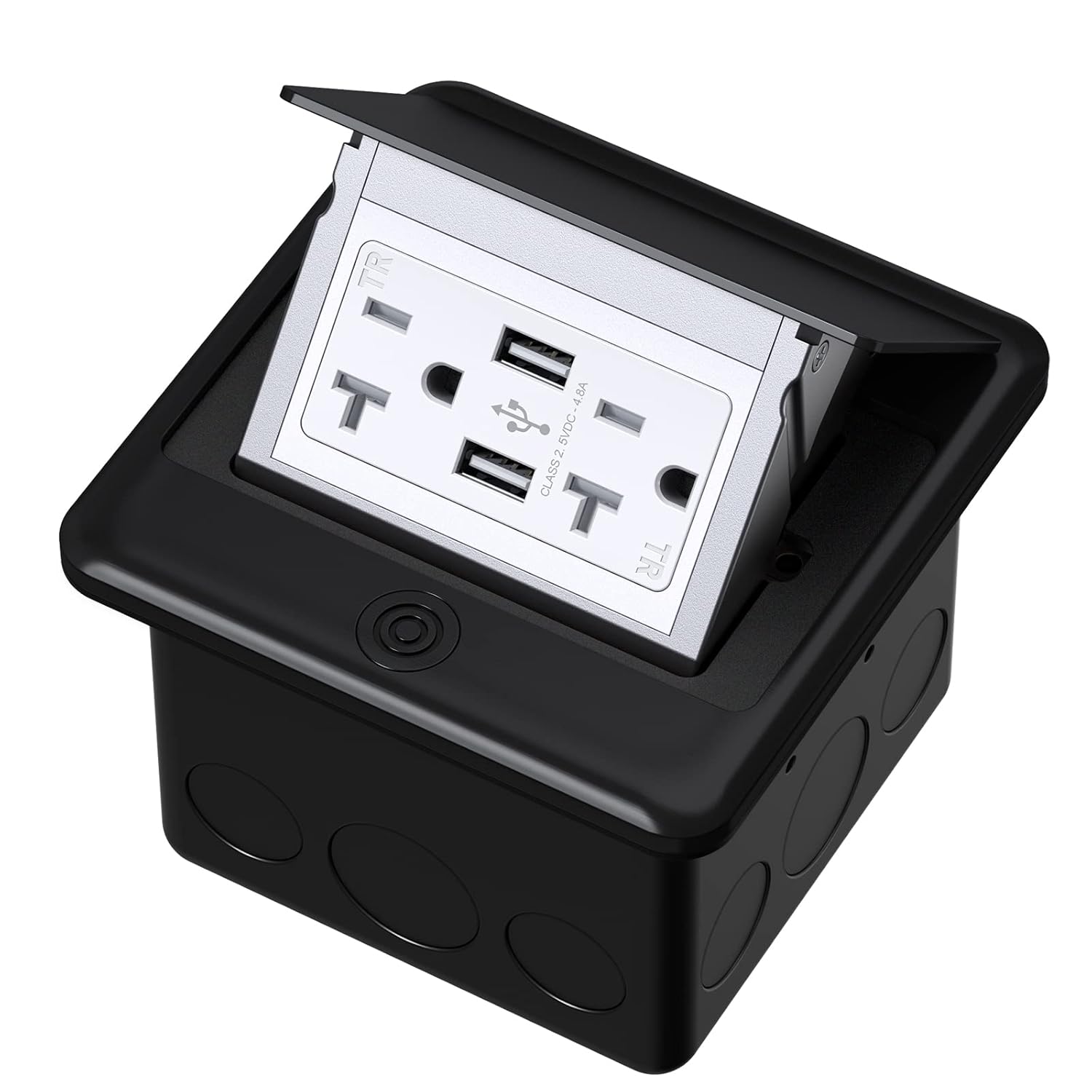 KYHSHJ 4.8A USB Chargers Pop Up Floor Waterproof Electrical Outlet Receptacle Stainless Steel Box,Black