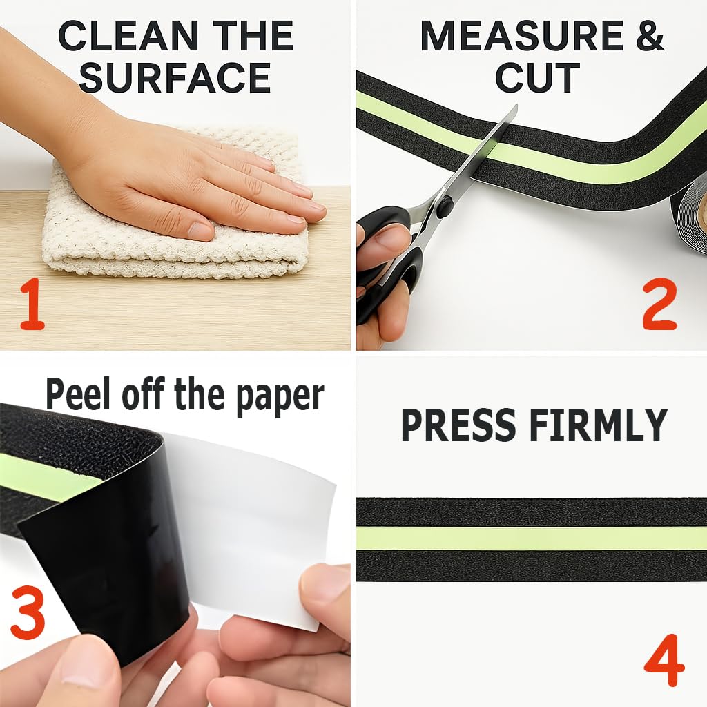 Glow in The Dark Anti Slip Tape for Stairs 2 Pack Safety Grip Strips 2in x 16.4ft Waterproof Non Skid Traction Tape for Indoor & Outdoor Steps Black with Bright Green Walk Caution Tape