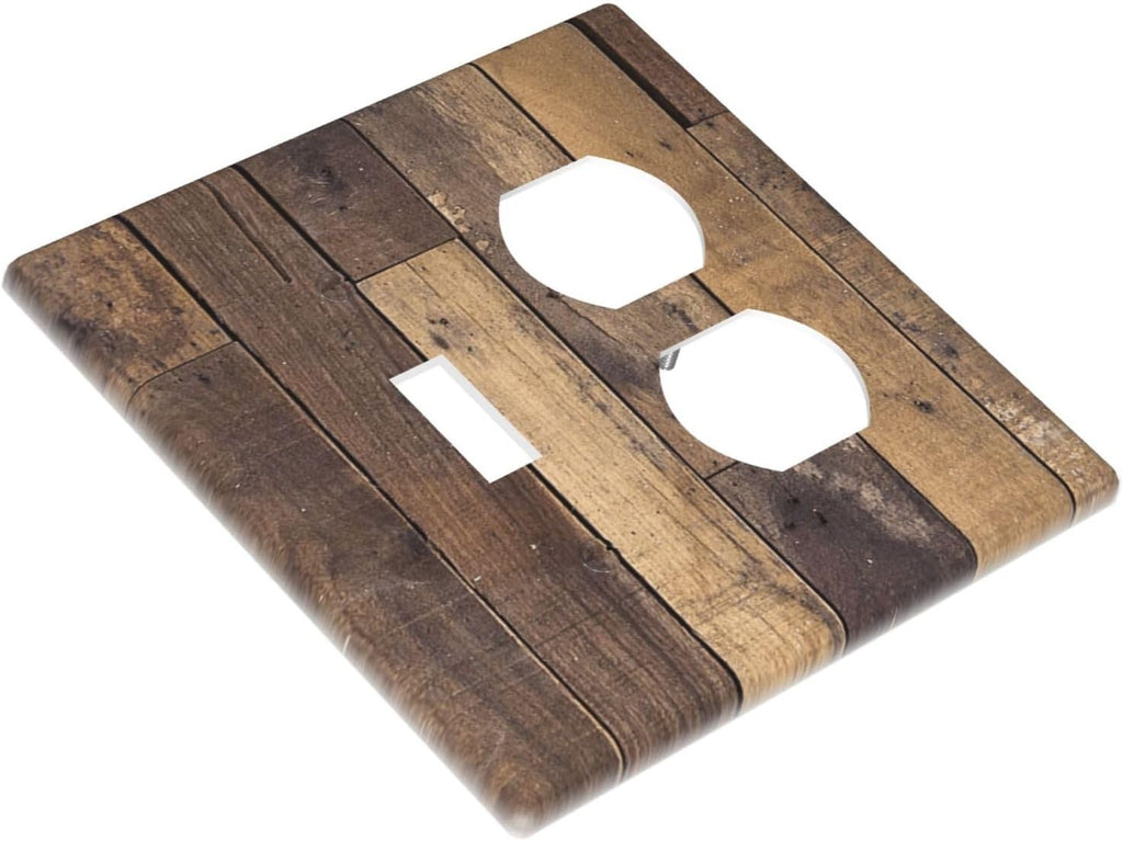 Cool Brown Wood Style Vintage Rustic Print Wallplates 1 Toggle 1 Duplex Switch Plate Electrical GFCI Faceplate Decorative Light Switch Covers for Farmhouse Home Decor