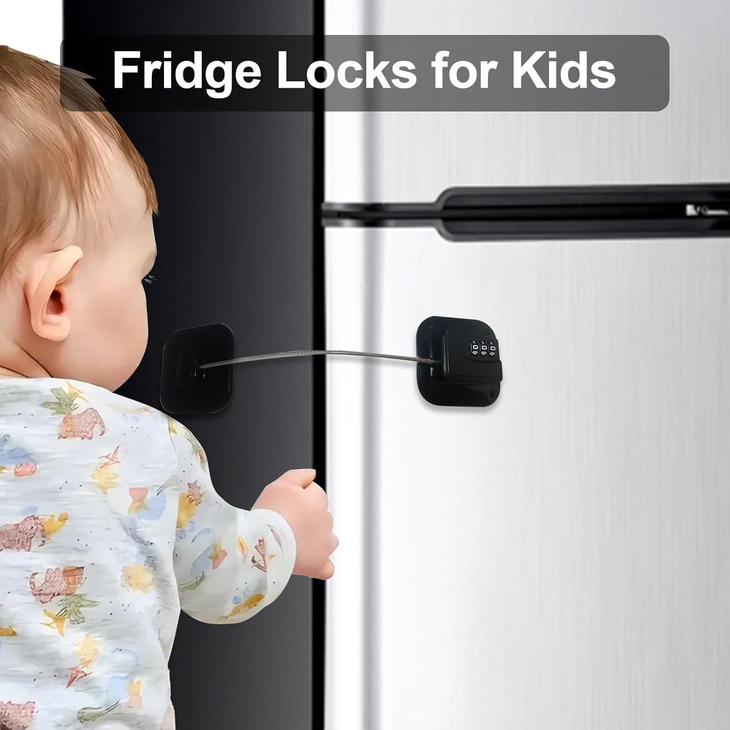 Heavy Duty Refrigerator Lock Cabinet Locks Child Safety Cabinet Locks Combination Fridge Lock for Cabinets Drawers Refrigerator (Black), 2.7X2.7IN