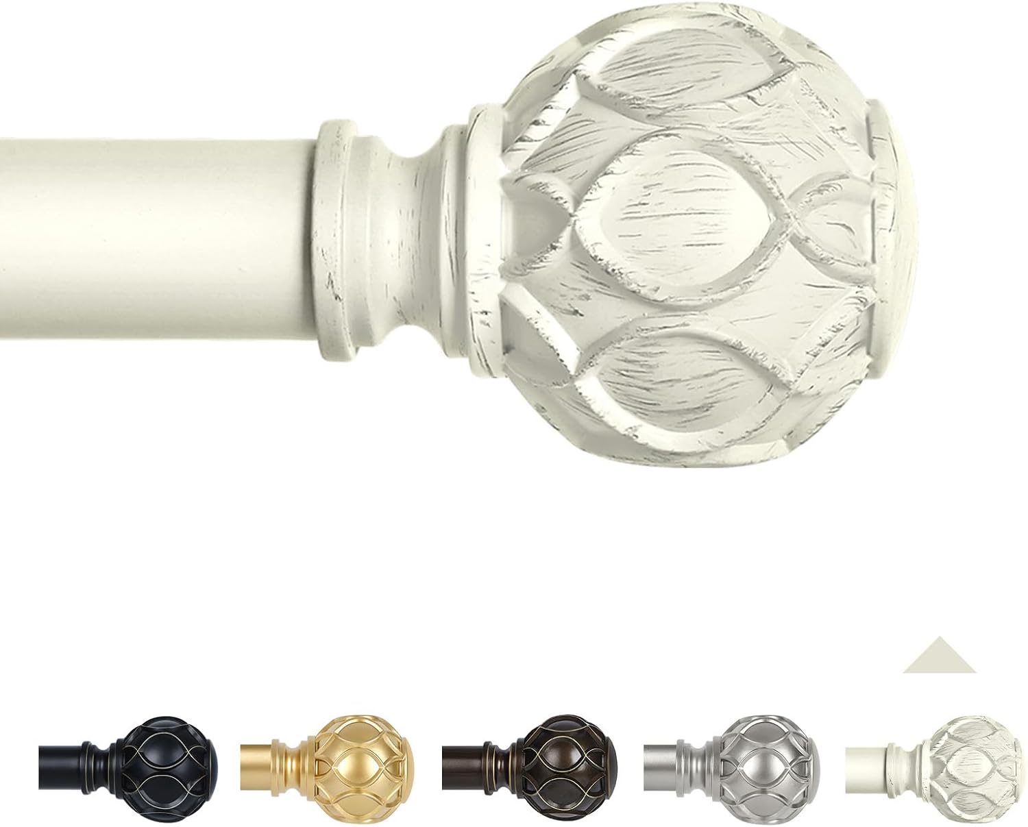 White Farmhouse Curtain Rods for Windows:18-60" Heavy Duty Adjustable Curtain Rod for Bedroom Living Room,Boho Decorative Rustic Drapery Rods with Vintage Coastal Texture Finials,Antique White